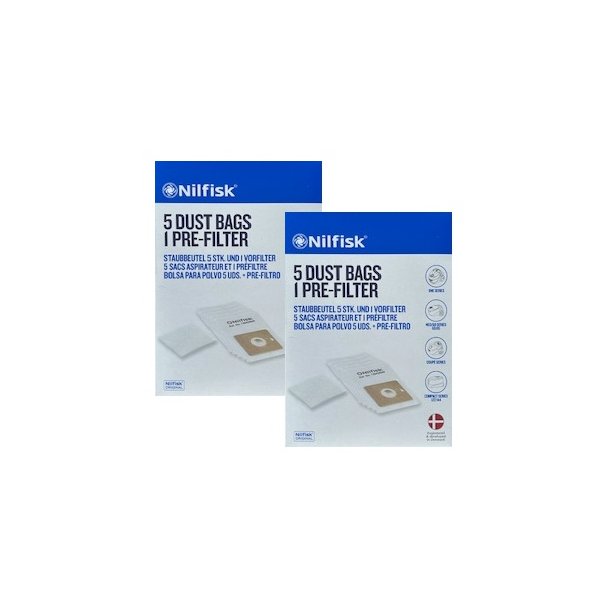 2 PAKKER NILFISK Coup, GO 60/66 stvsugerposer (2 x 5 poser) 78602600