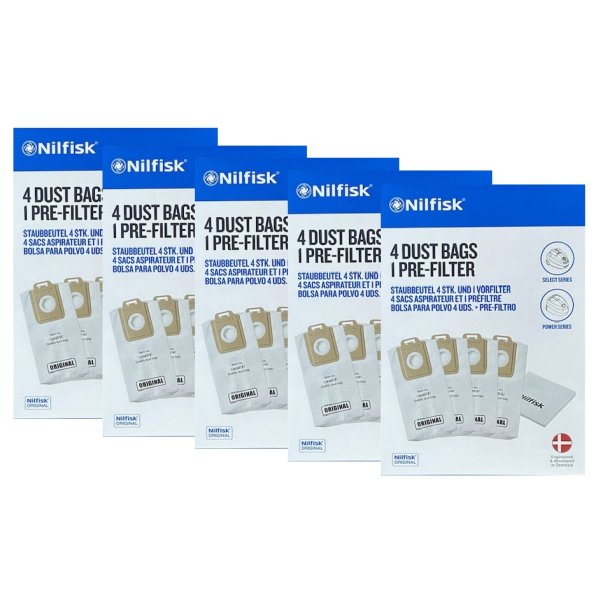 5 PAKKER NILFISK POWER/SELECT , Power P10, P12, P20, Original stvsugerposer - TILBUD